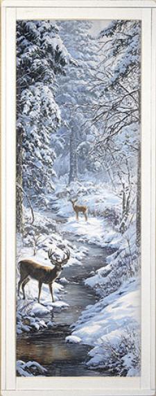 10x24 Vertical Framed Deer in the woods 2 Art Work
