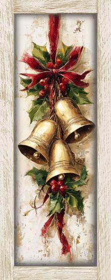 10x24 Vertical Framed Gold Bells 1 Art Work