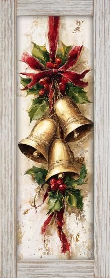 10x24 Vertical Framed Gold Bells 1 Art Work