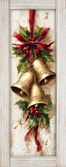 10x24 Vertical Framed Gold Bells 1 Art Work