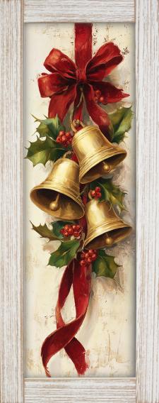 10x24 Vertical Framed Gold Bells 2 Art Work