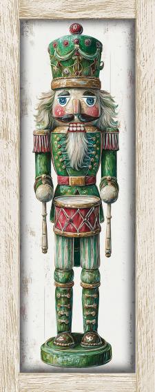 10x24 Vertical Framed Green Nutcracker Art Work