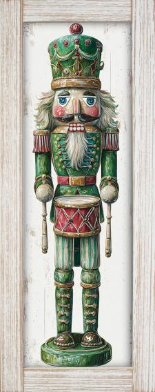 10x24 Vertical Framed Green Nutcracker Art Work