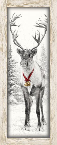 10x24 Vertical Framed Sketch Reindeer Art Work