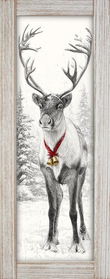 10x24 Vertical Framed Sketch Reindeer Art Work