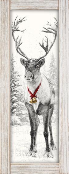 10x24 Vertical Framed Sketch Reindeer Art Work