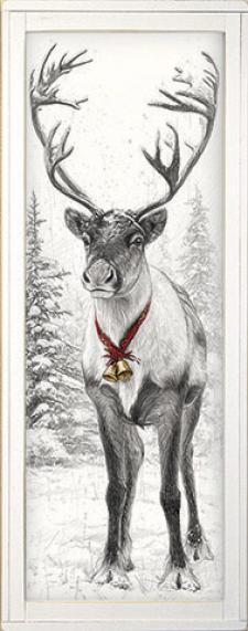 10x24 Vertical Framed Sketch Reindeer Art Work