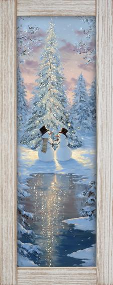 10x24 Vertical Framed Snowman Dance 1 Art Work