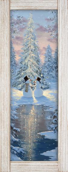 10x24 Vertical Framed Snowman Dance 1 Art Work