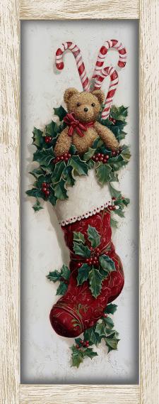 10x24 Vertical Framed Red Stocking Art Work