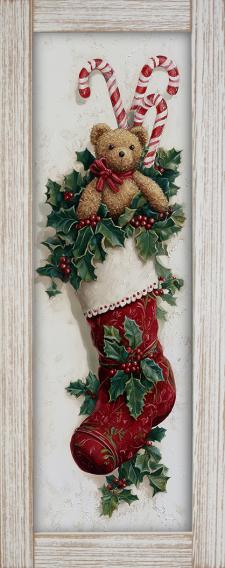 10x24 Vertical Framed Red Stocking Art Work