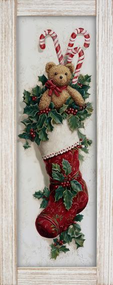 10x24 Vertical Framed Red Stocking Art Work
