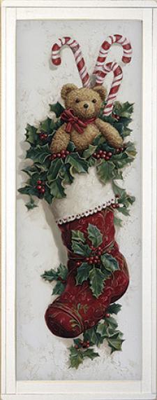 10x24 Vertical Framed Red Stocking Art Work