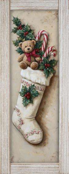 10x24 Vertical Framed White Stocking Art Work