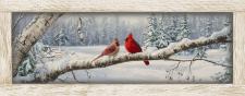 10x24 Horizontal Framed Cardinal Branch Art Work