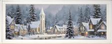 10x24 Horizontal Framed Church & Villiage 3 Art Work
