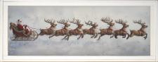 10x24 Horizontal Framed Santa riding Sleigh 2 Art Work