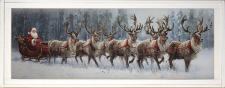 10x24 Horizontal Framed Santa riding Sleigh 3 Art Work