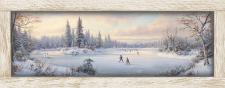 10x24 Horizontal Framed Ice Skating on Pond Art Work