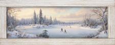 10x24 Horizontal Framed Ice Skating on Pond Art Work