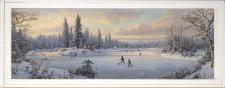 10x24 Horizontal Framed Ice Skating on Pond Art Work
