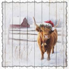 15x15 Slat Sign Cow with Santa Hat