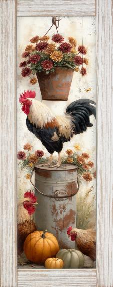 10x24 Framed Rooster Wall Sign