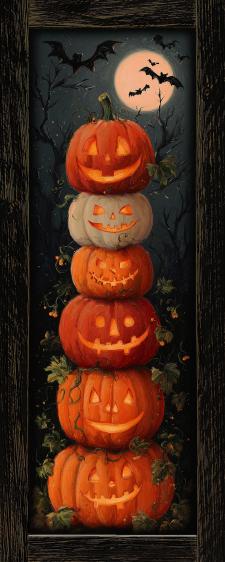 10x24 Framed Spooky Stacked Pumpkins