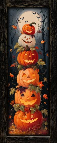 10x24 Framed Spooky Stacked Pumpkins