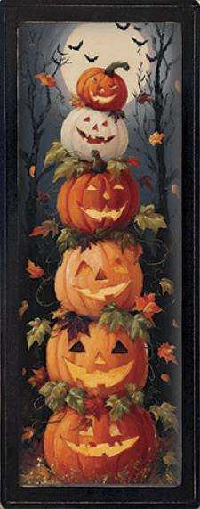 10x24 Framed Spooky Stacked Pumpkins