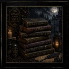 12x12 Framed Assorted Magic Books in Witches Lair Artwork