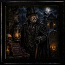 12x12 Framed Grave Digger in Cemetery Scene Artwork