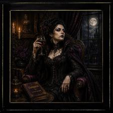 12x12 Framed Female Vampire with Wine Glass of Blood Artwork