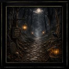 12x12 Framed Eerie Stone Path in the Woods Artwork