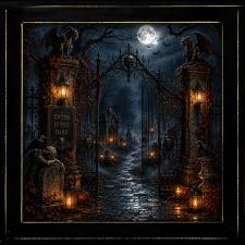 12x12 Framed Eerie Stone Path in to Cemetery Artwork