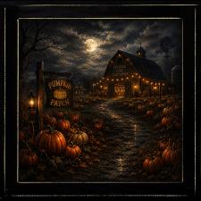 12x12 Framed Eerie Path Through Pumpkin Patch Artwork