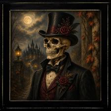 12x12 Framed Male Skeleton Dressed to the Nines Artwork