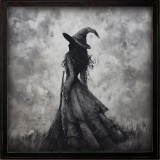 24x24 Framed Blk & Wht Witch Painting