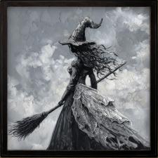 24x24 Framed Blk & Wht Witch Painting