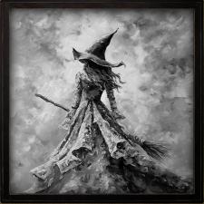 24x24 Framed Blk & Wht Witch Painting