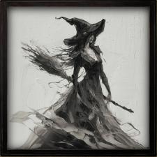 24x24 Framed Blk & Wht Witch Painting