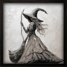24x24 Framed Blk & Wht Witch Painting