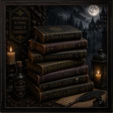 24x24 Framed Assorted Magic Books in Witches Lair Artwork