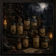 24x24 Framed Apothecary Containers in Witches Lair Artwork