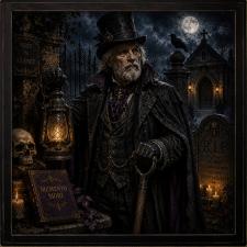 24x24 Framed Grave Digger in Cemetery Scene Artwork