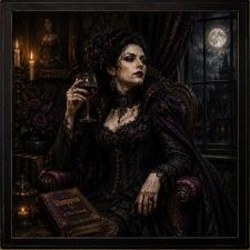 24x24 Framed Female Vampire with Wine Glass of Blood Artwork