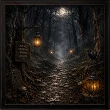 24x24 Framed Eerie Stone Path in the Woods Artwork