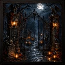 24x24 Framed Eerie Stone Path in to Cemetery Artwork