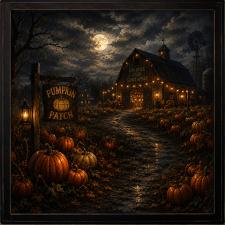 24x24 Framed Eerie Path Through Pumpkin Patch Artwork