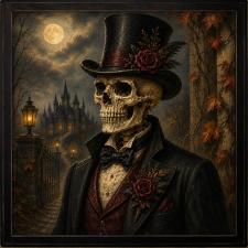 24x24 Framed Male Skeleton Dressed to the Nines Artwork
